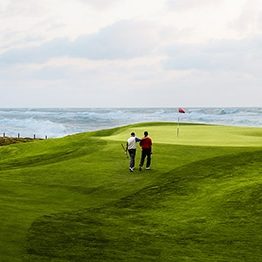 A three-night stay for two, including airfare and a round of golf at the Links at Spanish Bay in Pebble Beach, California with accommodations at the Hyatt Regency Monterey.